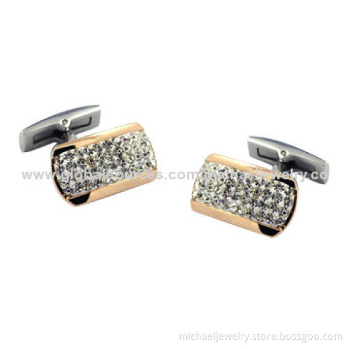 Stainless Steel Cufflinks with White Crystal PP Stones, Elegant, Arch